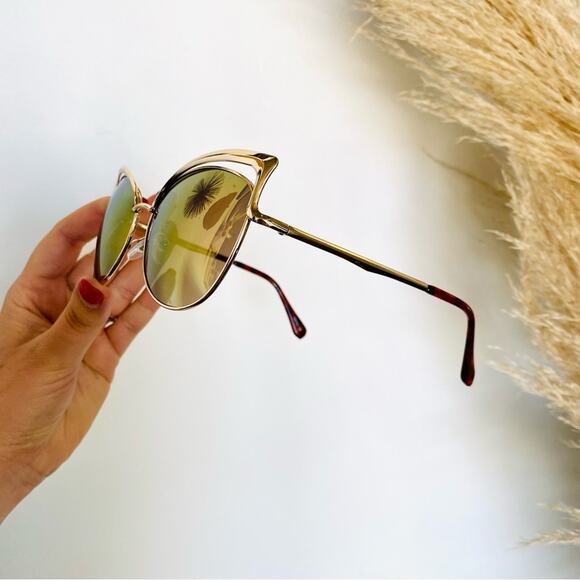 NORDSTROM Rainbow Gold Circlular Oversized Cat Eye Geometric Sunglasses Sunnies - Picture 5 of 7